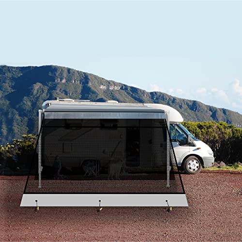 Suncode RV Awning Sun Shade Screen 9' X 19' 3'' Black with Zipper RV Privacy Screen Sunshade Camper Trailer Awning Shade Screen UV Blocker Completed Kits